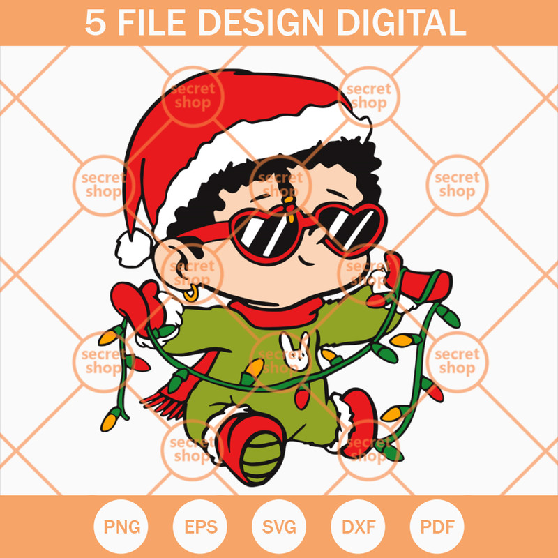 Baby Bad Bunny Christmas Light SVG, Cute Bad Bunny Character SVG, Xmas Holiday SVG - SVG Secret Shop.jpg
