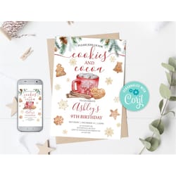 editable cookies and cocoa birthday invitation hot cocoa party cookies and hot chocolate party invite hot chocolate chri