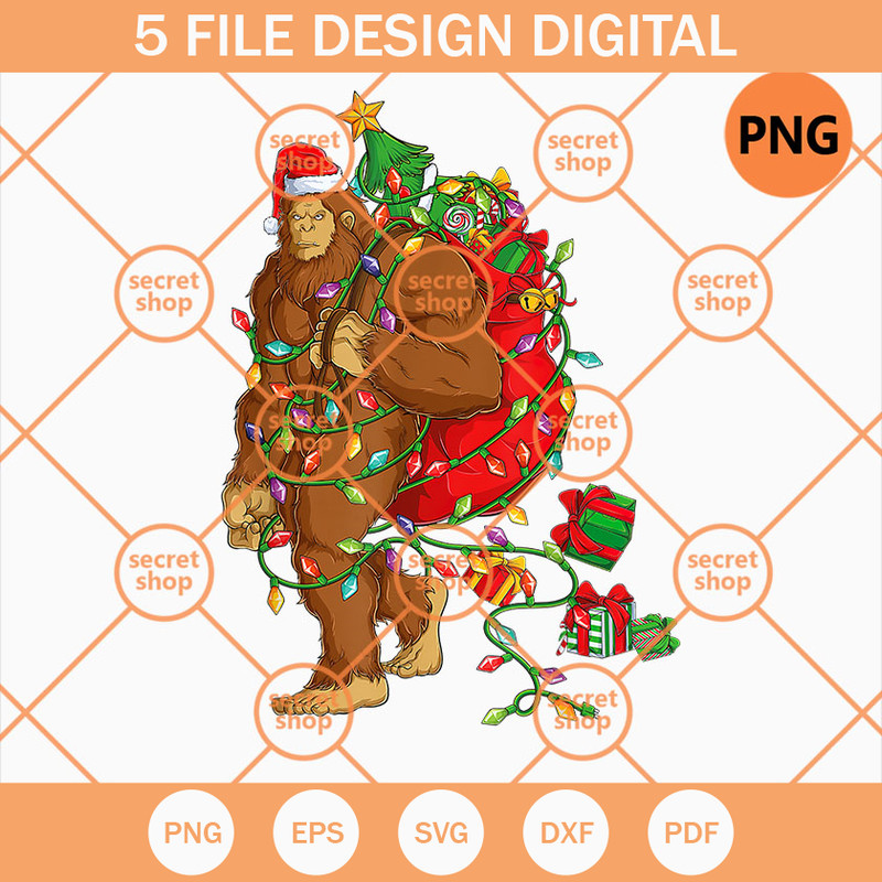 Bigfoot Santa Claus PNG, Bigfoot With Christmas Tree PNG, Xmas Gifts PNG - SVG Secret Shop.jpg