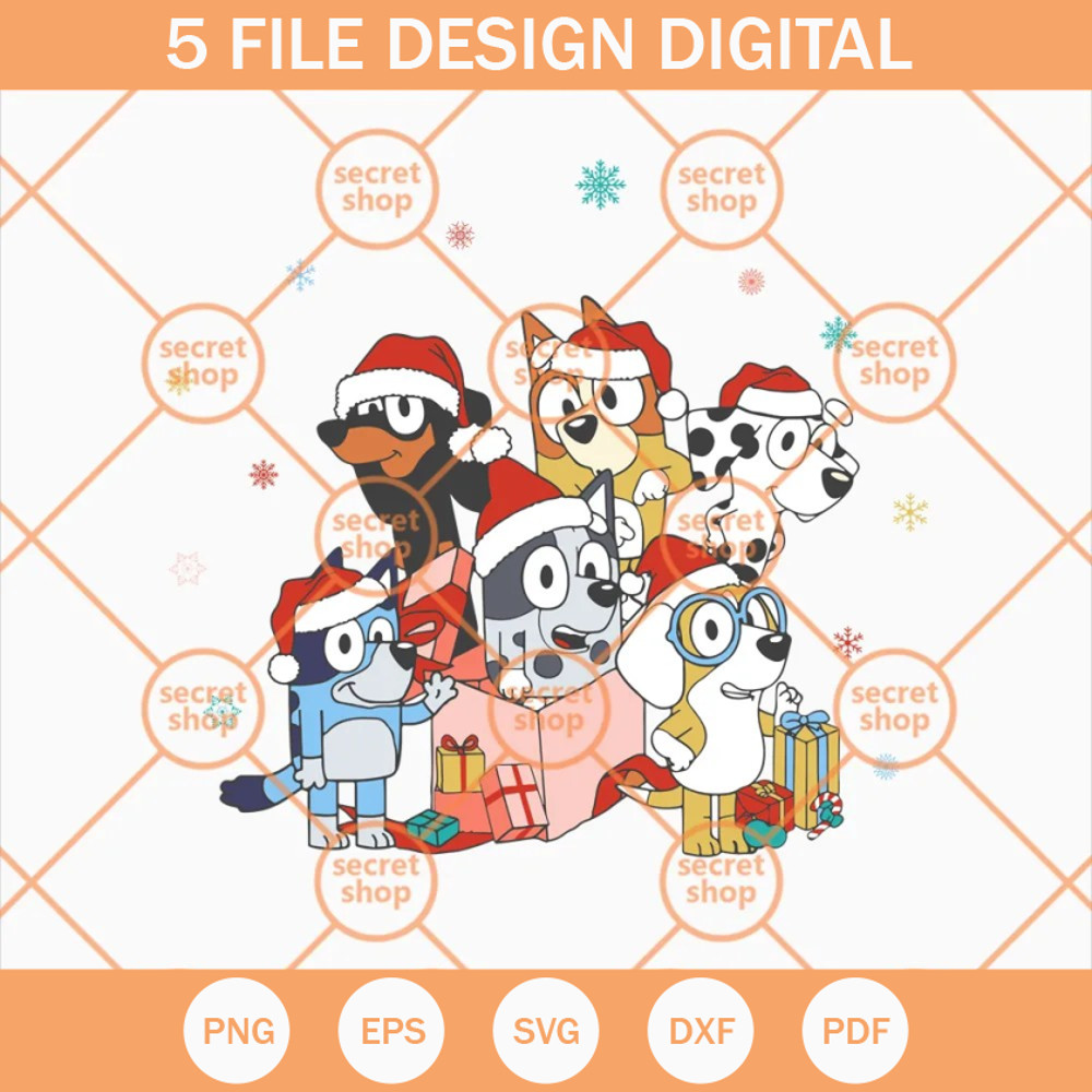 Bluey Family Christmas SVG, Bluey Cartoon SVG, Cute Bluey Family SVG - SVG Secret Shop.jpg