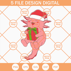Christmas Axolotl SVG, Pink Axolotl Cute SVG, Christmas Santa Hat SVG