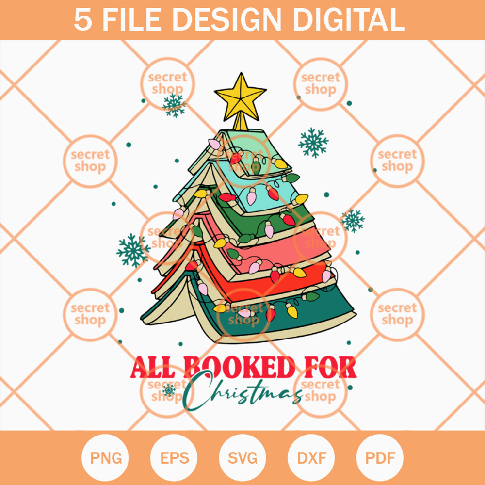 Christmas Book Tree SVG, All Booked For Christmas SVG, Pine Tree Book SVG - SVG Secret Shop.jpg
