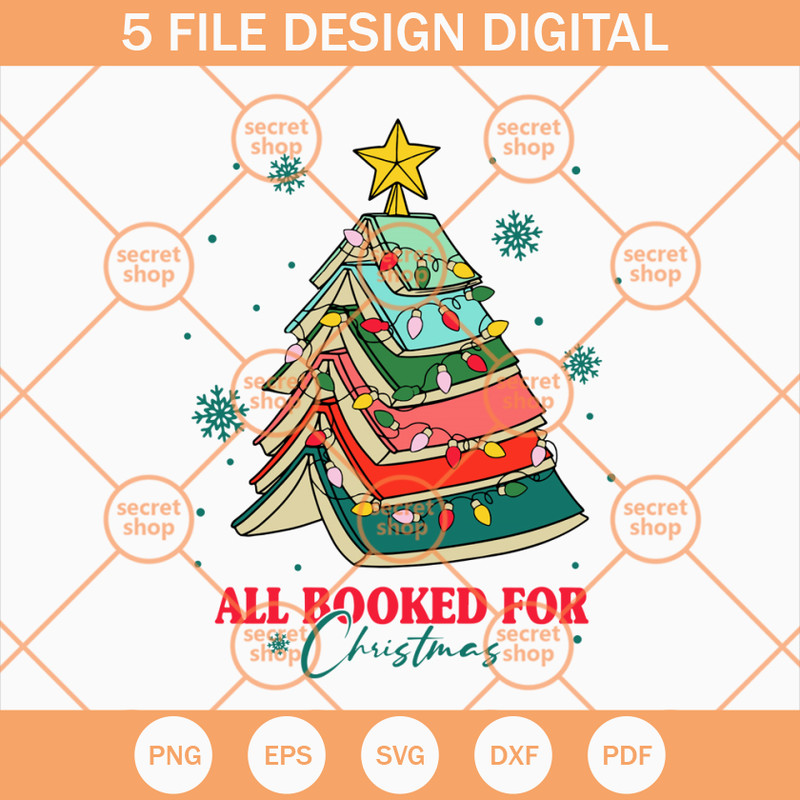 Christmas Book Tree SVG, All Booked For Christmas SVG, Pine Tree Book SVG - SVG Secret Shop.jpg
