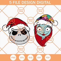 christmas jack and sally svg, jack skellington svg, santa jack skellington svg, santa sally svg