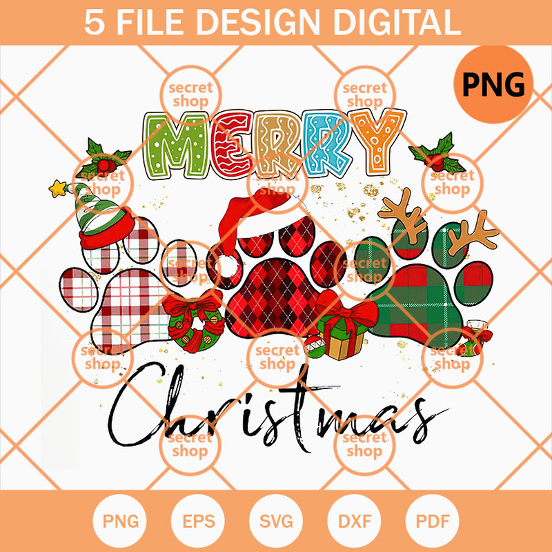 Christmas Paws Buffalo Plaid PNG, Merry Christmas Ornament PNG, Caro Decoration PNG - SVG Secret Shop.jpg