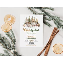 editable woodland it's the most onederful time of the year birthday invitation winter woodland animals birthday invitati