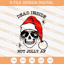 dead inside but jolly af skull christmas svg, christmas svg