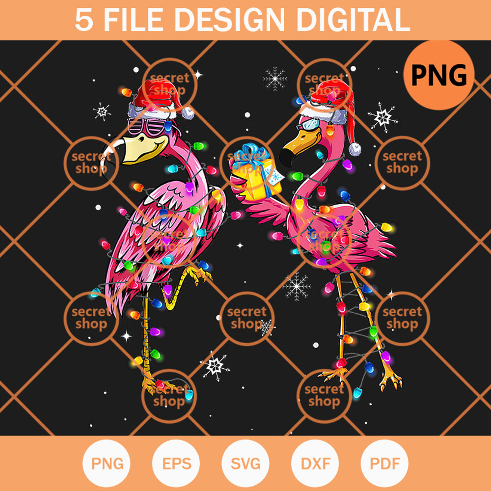 Flamingo Christmas Lighting PNG, Happy Couple Flamingo PNG, Christmas Santa Hat PNG - SVG Secret Shop.jpg