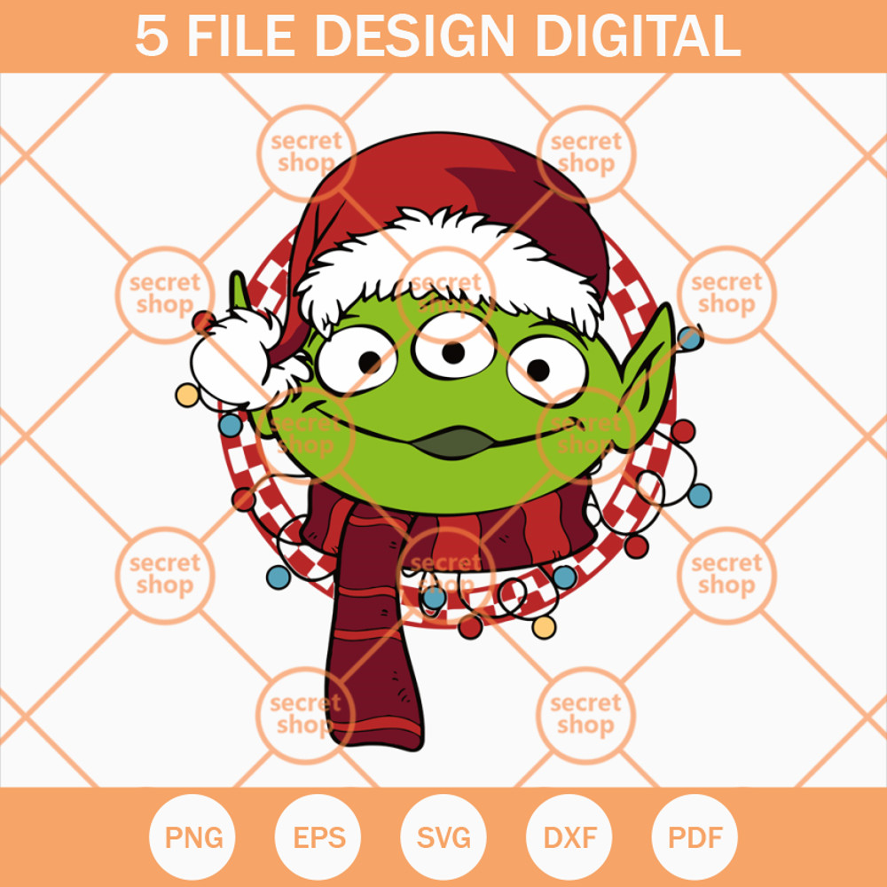 Green Aliens Toy Story Christmas SVG, Cute Monster SVG, Santa Hat Christmas SVG - SVG Secret Shop.jpg