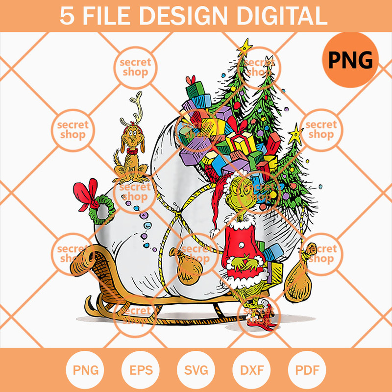 Grinch Sleigh PNG, Grinches And Friends PNG, Christmas Tree And Gifts PNG - SVG Secret Shop.jpg