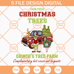 grinchs tree farm svg, farm fresh christmas trees svg, christmas red truck svg