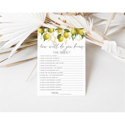lemon bridal shower how well do you know the bride game citrus bridal shower game lemon main squeeze bridal shower game