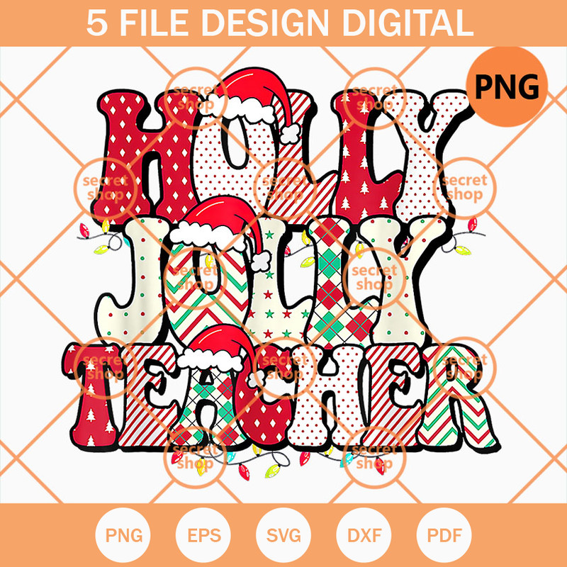 Holly Jolly Teacher PNG, Santa Christmas PNG, Christmas Text PNG - SVG Secret Shop.jpg