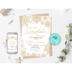 editable snowflake baby shower invitation, a little snowflake is on the way invitation, winter wonderland baby shower, g