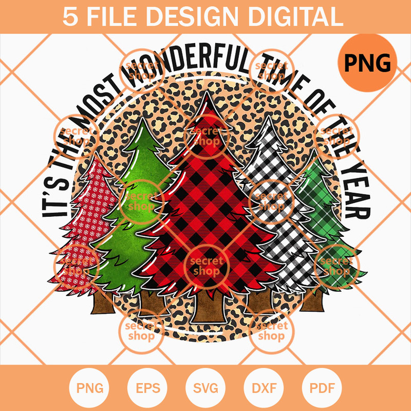 It's The Most Wonderful Buffalo Plaid PNG, Pine Tree Ornament PNG, Caro Leopart Print PNG - SVG Secret Shop.jpg