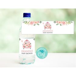 EDITABLE  Drive By Water Labels Printable, Blush Pink Floral Bottle Label, Pink Floral Labels, Floral Baby Shower Label,