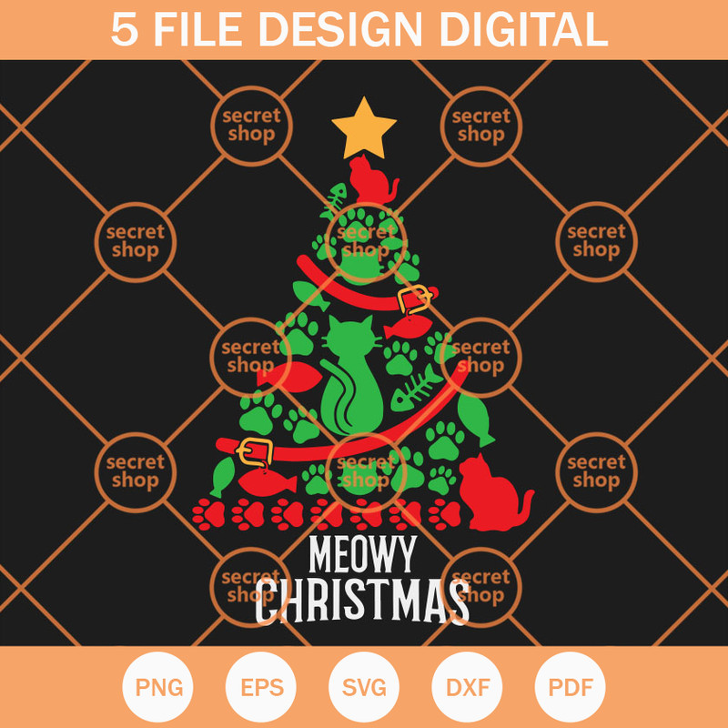 Meowy Christmas SVG, Cat Christmas SVG, Merry Chistmas SVG, Christmas Tree SVG - SVG Secret Shop.jpg