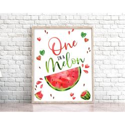 one in a melon sign red watermelon sign watermelon birthday table sign melon party sign red watermelon birthday decorati
