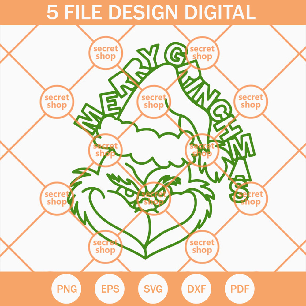 Merry Grinchmas SVG, Grinch Wears Christmas Hat SVG, Smiley Xmas Grinch SVG - SVG Secret Shop.jpg