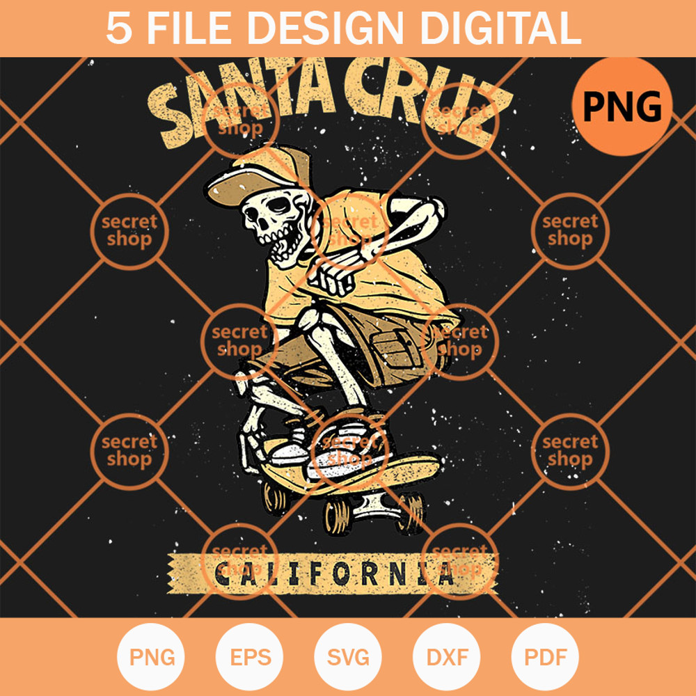 Old School Skater Santa Cruz California PNG, Skater Santa PNG, Skeleton PNG - SVG Secret Shop.jpg
