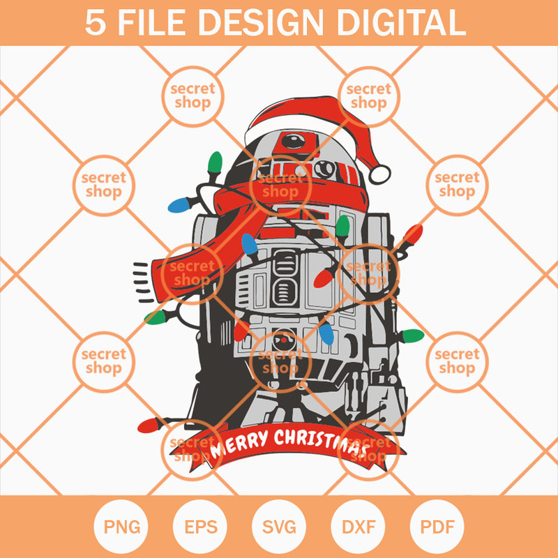 R2D2 Merry Christmas SVG, Star Wars SVG, Christmas Star Wars SVG, R2D2 Christmas Light SVG - SVG Secret Shop.jpg