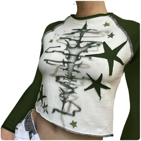 Star Print Crop Top Grunge 2000s Stitched Long Sleeve Women T Shirts Casual Streetwear Cute Graphic Fall Clothing (1).png