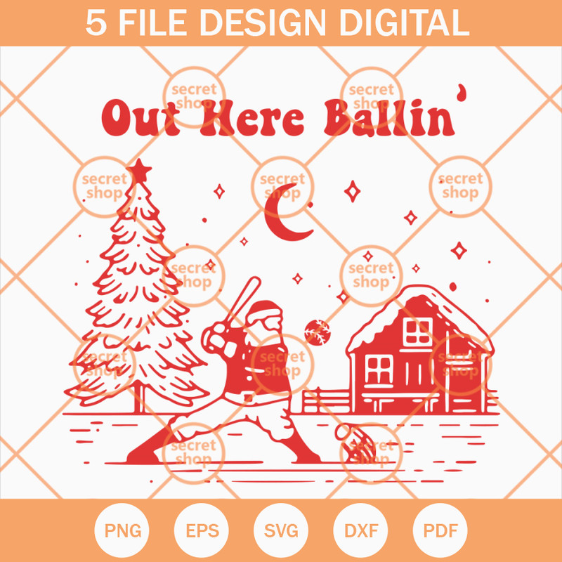 Santa Out Here Ballin' SVG, Baseball Christmas SVG, Snow Flakes SVG - SVG Secret Shop.jpg
