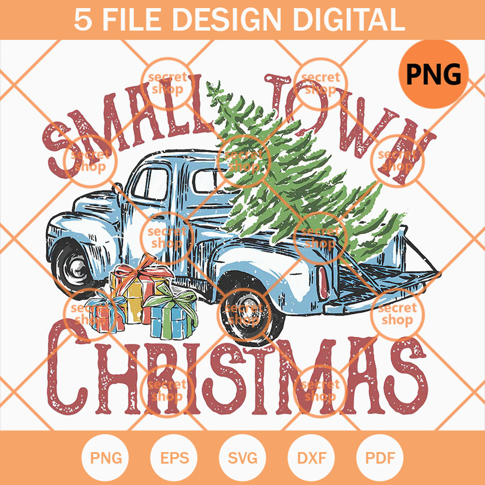Small town Christmas PNG, Blue Truck Xmas PNG, Truck With Pine Tree PNG - SVG Secret Shop.jpg