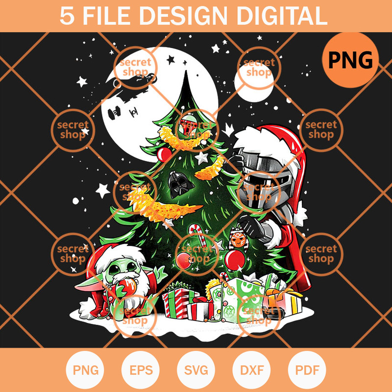 Star Wars Christmas Tree PNG, Baby Yoda Near Christmas Tree PNG, Xmas Holiday Gifts PNG - SVG Secret Shop.jpg