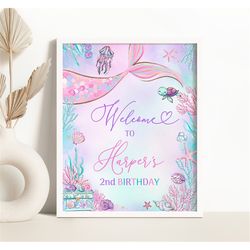 editable mermaid welcome sign mermaid under the sea birthday sign little mermaid welcome party sign board whimsical merm