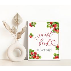 Strawberry Guestbook Sign Strawberry Berry Sweet Baby Shower Decoration Strawberry Birthday Table Decor Berry Guest Book