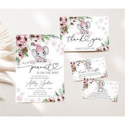 editable winter elephant baby shower package winter wonderland baby shower invitation set holiday baby shower invitation