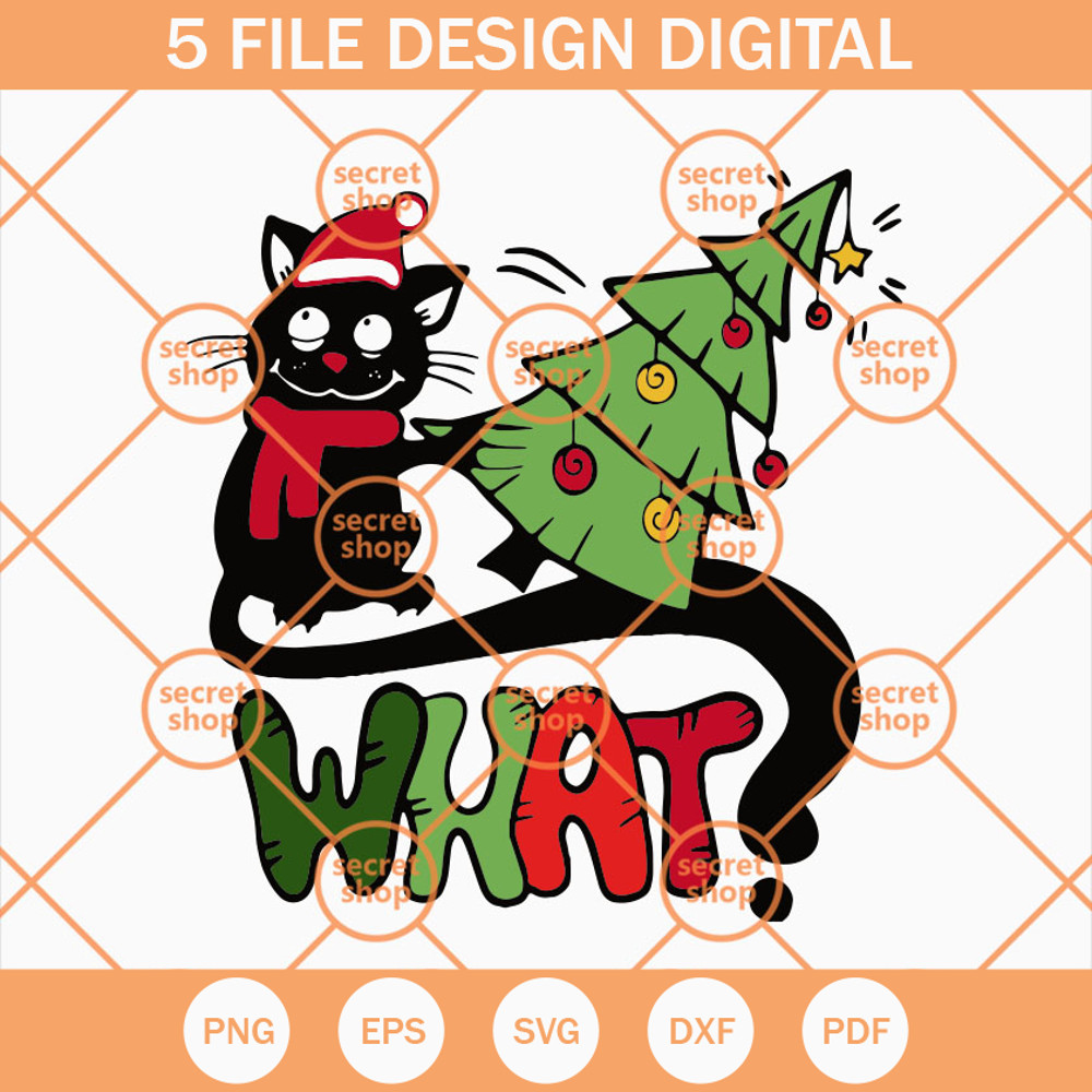 What Cat Christmas Tree SVG, Christmas Tree Ornament SVG, Xmas Holiday Lighting SVG - SVG Secret Shop.jpg
