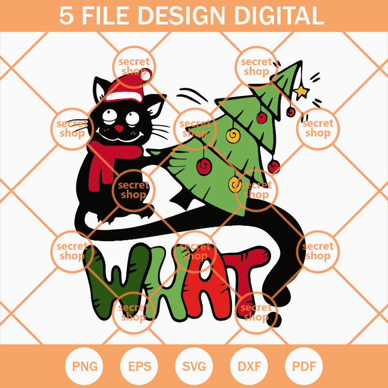 What Cat Christmas Tree SVG, Christmas Tree Ornament SVG, Xmas Holiday Lighting SVG - SVG Secret Shop.jpg
