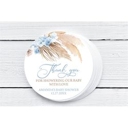 editable blue pampas grass baby shower favor tag bohemian thank you tags boho tropical desert custom tags pampas grass s