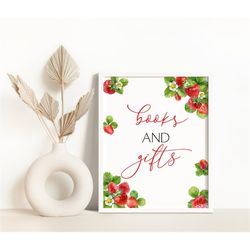 Strawberry Books and Gifts Sign Strawberry Berry Sweet Baby Shower Decoration Strawberry Birthday Table Decor Berry Birt
