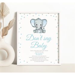 Blue Elephant Don't Say Baby Shower Sign Boy Elephant Baby Shower Don't Say Baby Sign Printable Elephant Table Decor Sig