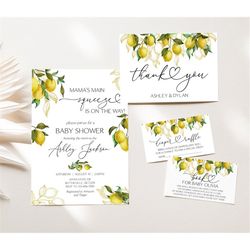 editable lemon baby shower invitation set citrus baby shower invitation pack lemon gender neutral mama's main squeeze ba