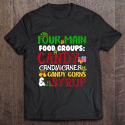 four main food groups candy candy canes candy corns syrup christmas v-neck t-shirt