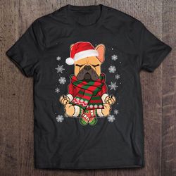 french bulldog yoga santa hat christmas t-shirt