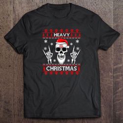 heavy christmas devil horns skull santa hat tshirt