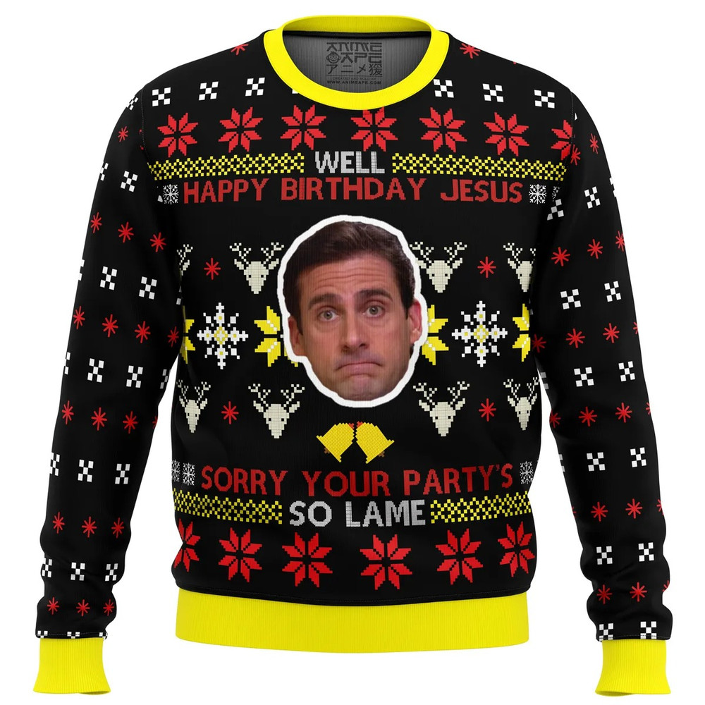 Well Happy Birthday Jesus The Office All Over Print Ugly Hoodie Zip 3D Hoodie 3D Ugly Christmas Sweater 3D Fleece Hoodie
