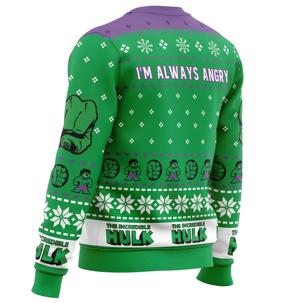 I'm Always Angry The Incredible Hulk Marvel Ugly Hoodie Zip 3D Hoodie 3D Ugly Christmas Sweater 3D Fleece Hoodie