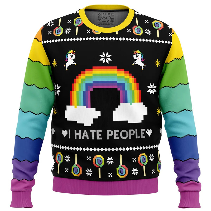 I Hate People All Over Print Ugly Hoodie Zip 3D Hoodie 3D Ugly Christmas Sweater 3D Fleece Hoodie