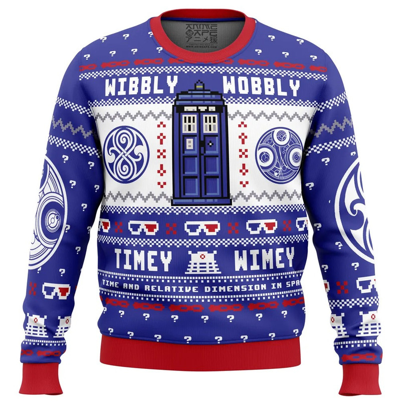 Wibbly Wobbly Doctor Who All Over Print Ugly Hoodie Zip 3D Hoodie 3D Ugly Christmas Sweater 3D Fleece Hoodie