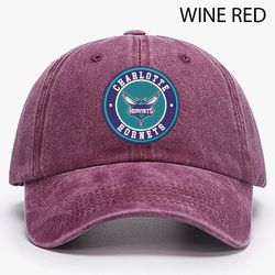 charlotte hornets embroidered distressed hat, nba hornets embroidered hat, nba football team vintage hat, dad hat