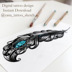 Feather  Tattoo Design Feather  Tattoo Ideas Sketch, Instant download JPG, PNG