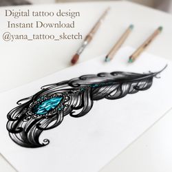 feather tattoo design feather tattoo ideas sketch, instant download jpg, png