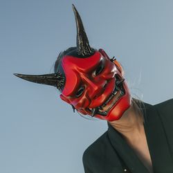Traditional Japanese Hannya Mask, Red Oni mask, MADE to ORDER, Kabuki mask, Japan Demon mask, Devil mask
