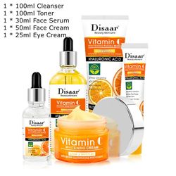 facial whitening vitamin c care set face cleanser fade dark circles eye cream essence lighten spots vc brightening care